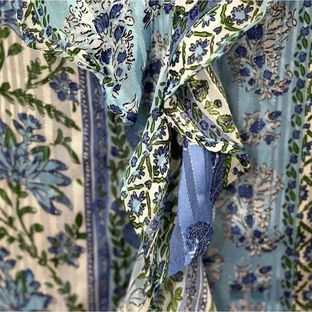 ZARA Patchwork‎ Print Ruffle V Neck Sheer - Image 3