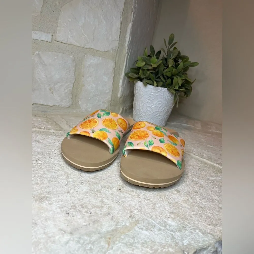 TOMS Carly Pale Pink Fabric Sunkissed Oranges Slip On Slides Sandals sz 11 - Image 2
