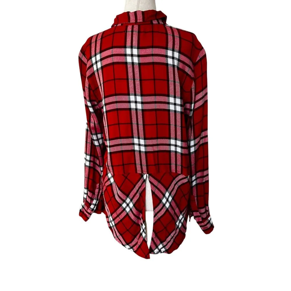 Lucky Brand Red Plaid Shirt Women Top Size Medium | 62-10 - Image 2
