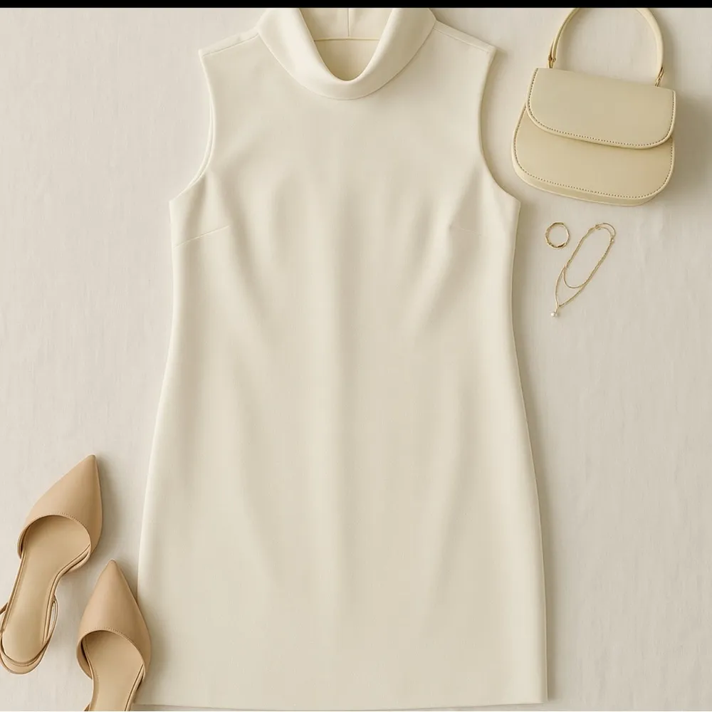 Alex Marie Ivory Mock Neck Shift Dress Bridal Shower Bachelorette Winter White 2 - Image 2