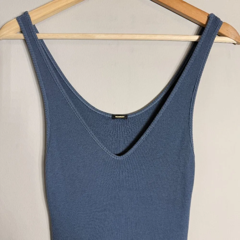 NWOT Revolve Monrow Striped Tank Midi Dress Women's Small Blue Steel Ribbed - Image 7