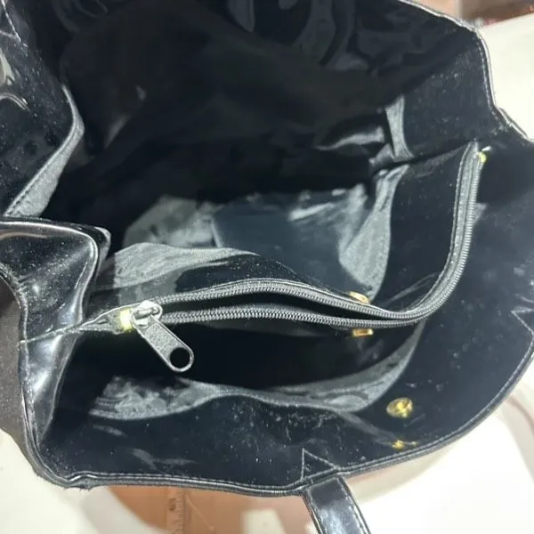 Falchi Sport‎ Black Shoulder Tote Bag Logo Smooth Canvas Patent Leather Straps - Image 14