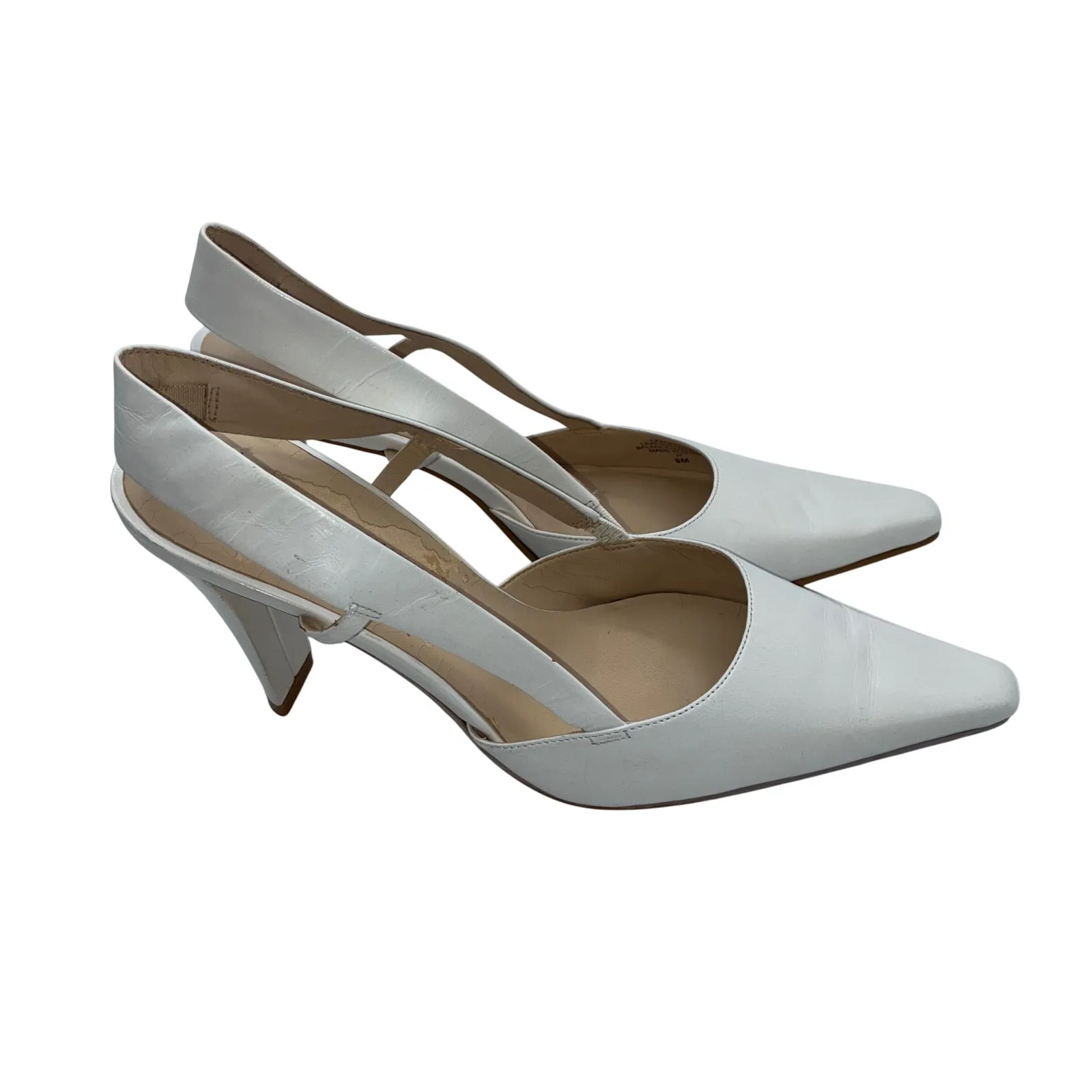 Enzo Angiolini White Leather Pointed Toe Slingback Heels New Womens 6M Retro Y2K - Image 6