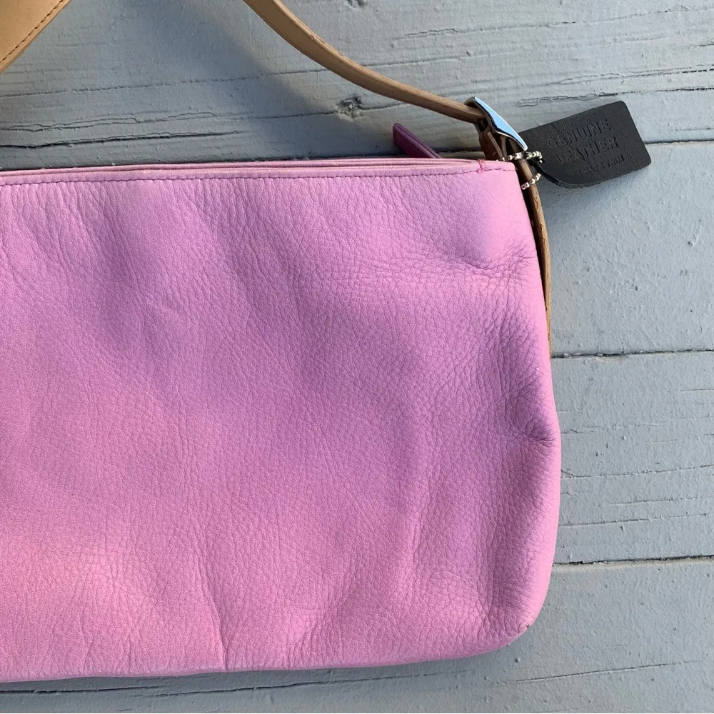 Bubble Gum Pink/Beige Leather Apostrophe Shoulder Bag Purse - Image 2