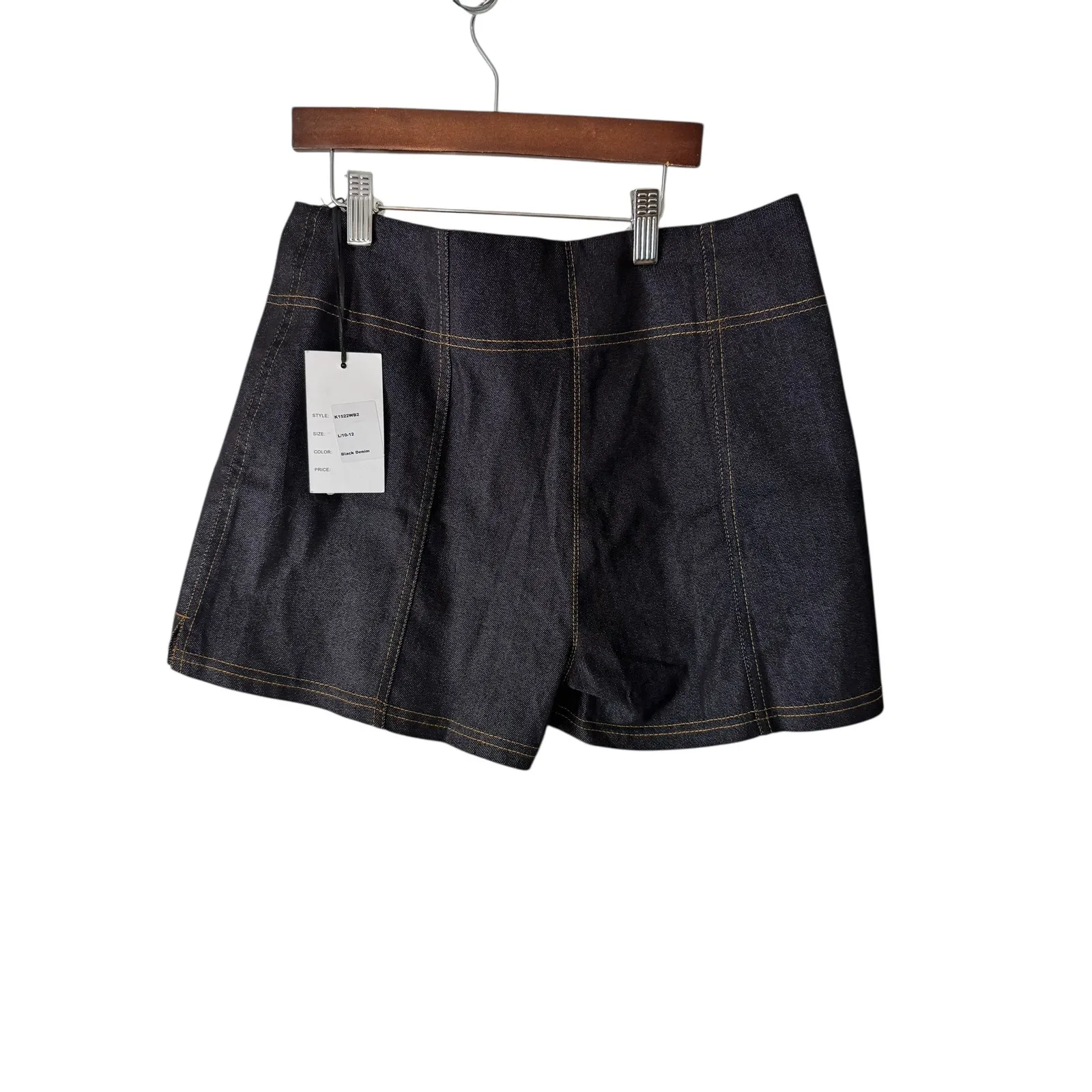 Unique Vintage Denim Shorts High Waist Stretch Black w/ Pockets Size L - Image 5