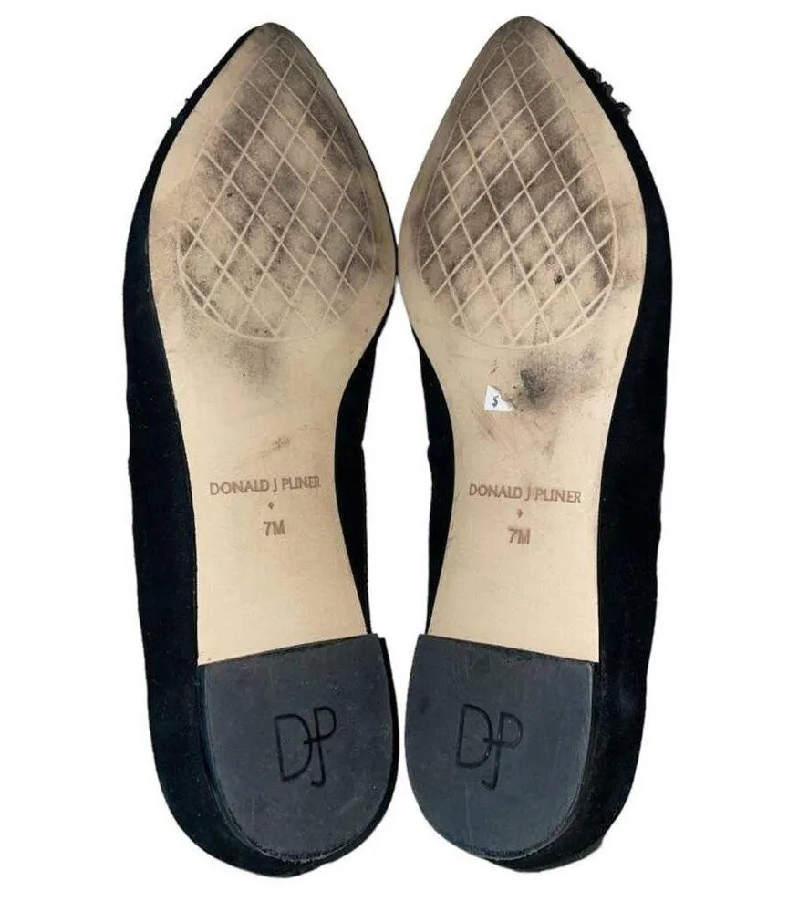 Donald J Pliner Black Bibbi Suede Leather Pointed Toe Flats Size 7 - Image 4