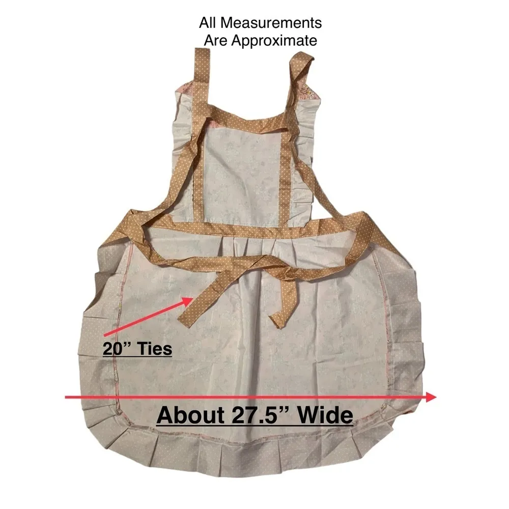 Apron Retro Bib Style Adjustable Waist Tie Ruffle Floral Polka Dot Womens Blue - Image 8