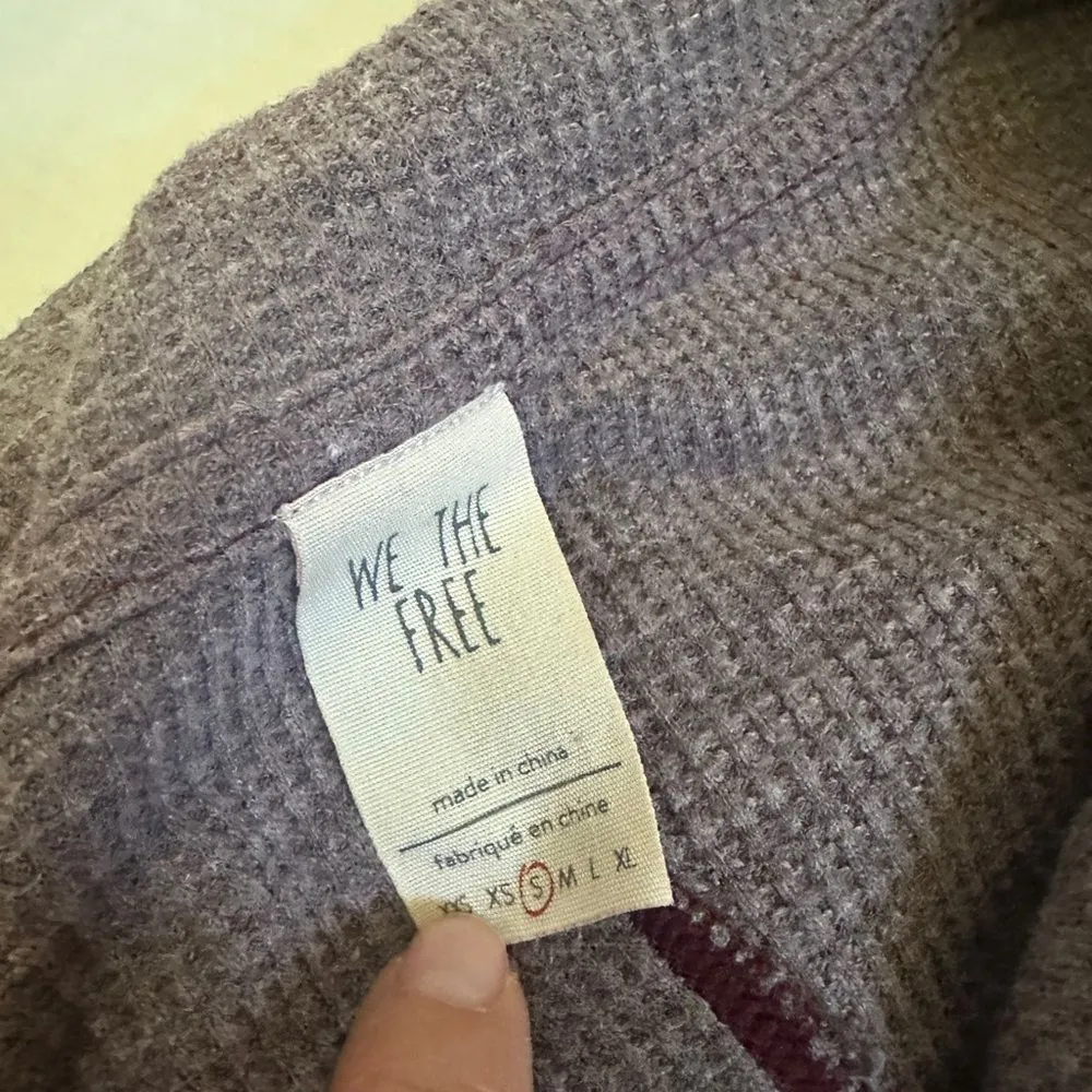 Free People We the Free Purple Waffle Knit Mockneck Button Henley Top - Image 8