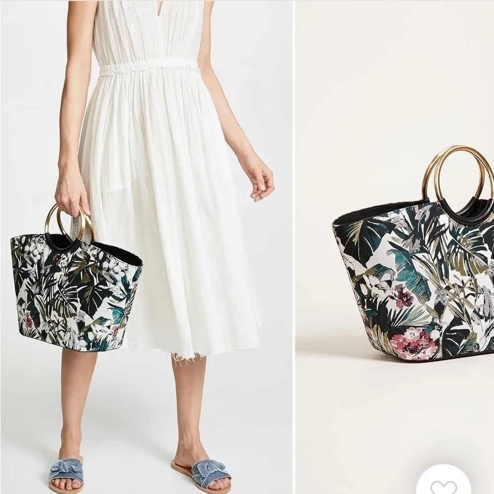 Flynn Hampton Flora Metallic Weave Floral Tote Bag Purse Metallic Ringed Handles Black - Image 4