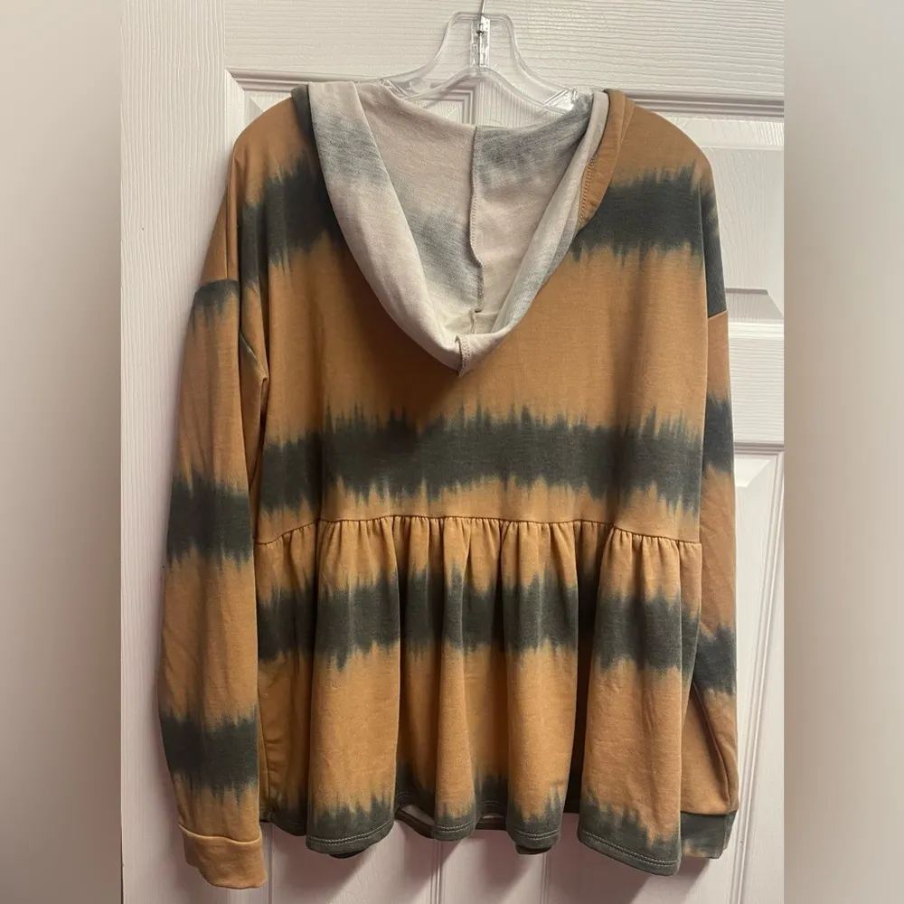 NWT Entro Boutique Brand Camel Tie Dye Hooded Tunic Sweatshirt Size Large - Image 7