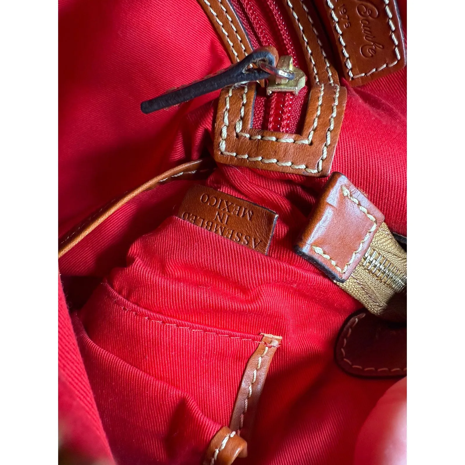 Dooney & Bourke Pebble Grain Crossbody Bag Navy Blue Leather Tan Trim - Image 10