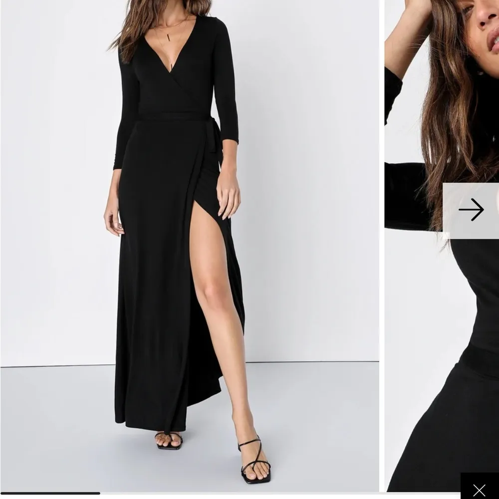 Lulus 3/4 sleeve navy wrap maxi dress - Image 4