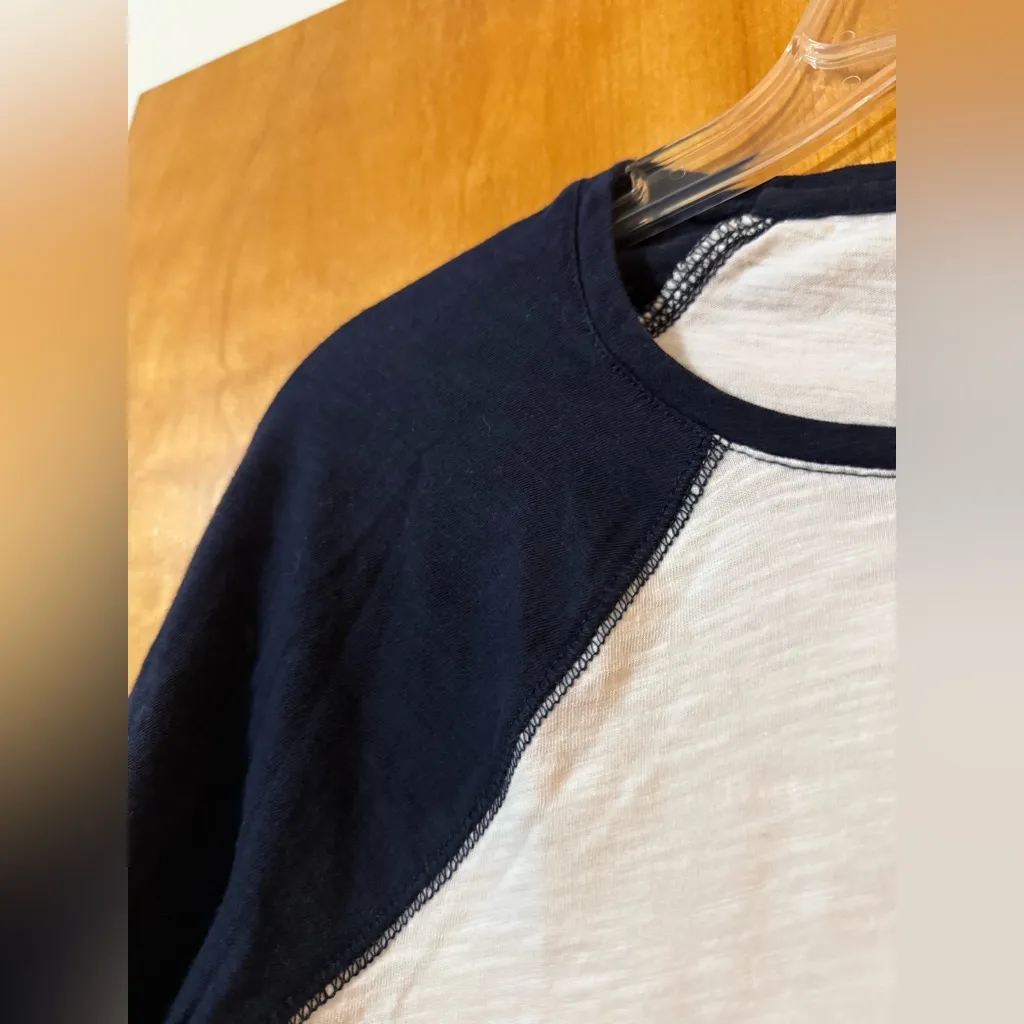 Boden Women’s Shirt Baseball Tee White Body Navy Blue Long Sleeves US 8 - Image 2