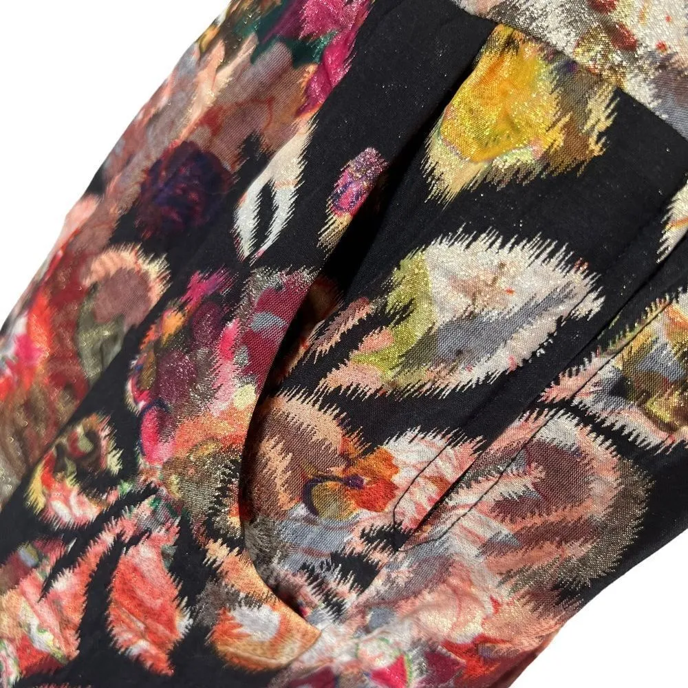 Leifsdottir Anthropologie Adelita Floral Shimmer Brocade Fit Flare Mini Dress Black Size 4 - Image 5