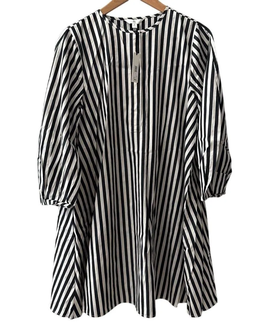 Banana Republic Poplin Lantern Sleeve Mini Swing Dress Black Stripe Size Small - Image 3