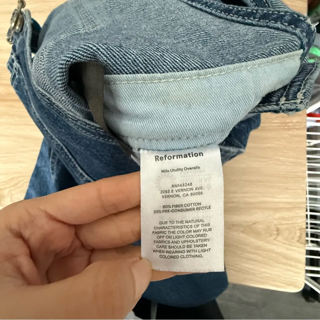 Reformation 10 Milo Utility Overalls Rockport Dark Wash Relaxed Country Western - Image 7