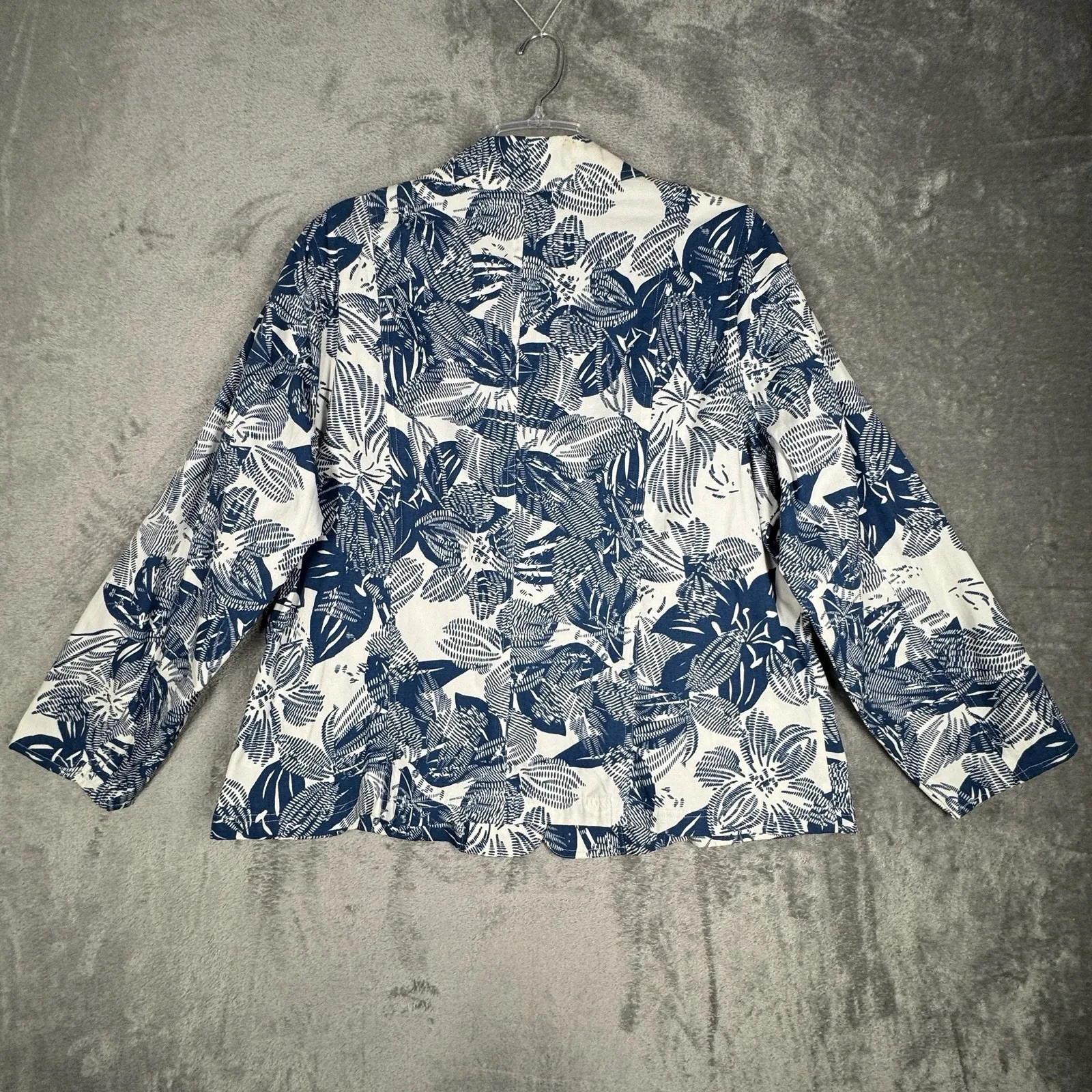 Coldwater Creek Blazer Womens 2X Blue White Linen Blend Minimalist Career - Image 3