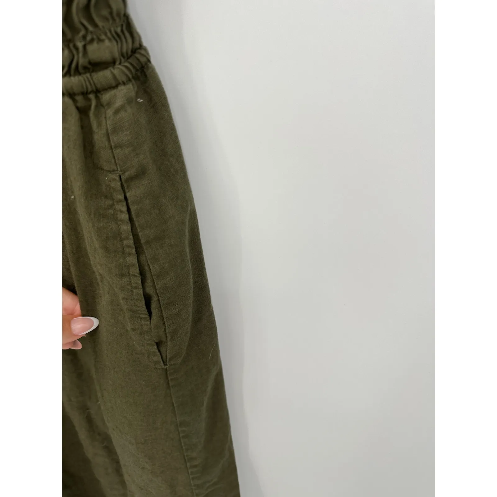 Gap Womens Olive Green Midi Linen Cotten Dress Size L Lagenlook Minimal Coastal - Image 7