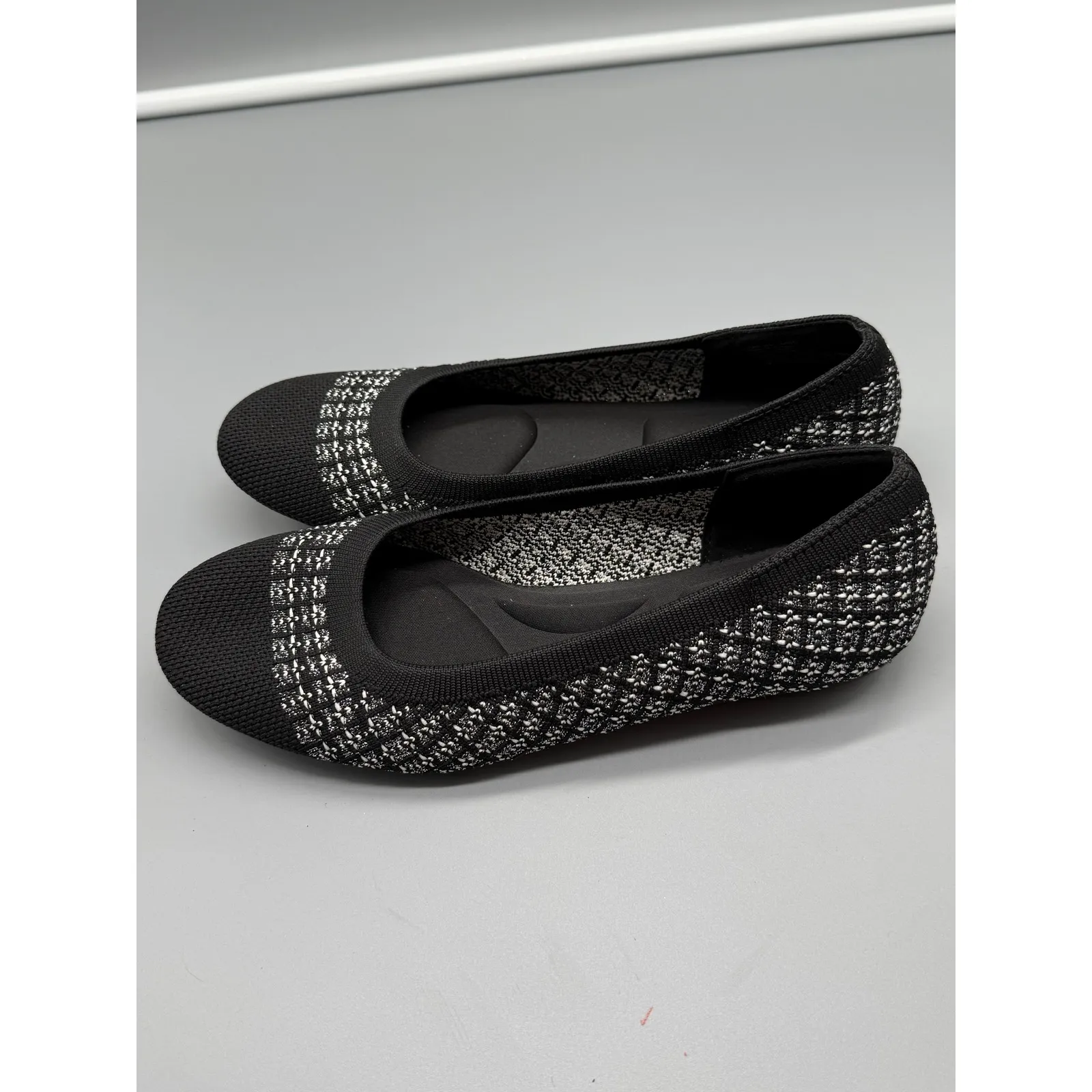 Croft & Barrow Womens Black White Knit Ballet Flats Comfort Slip On Shoes 6.5 - Image 3