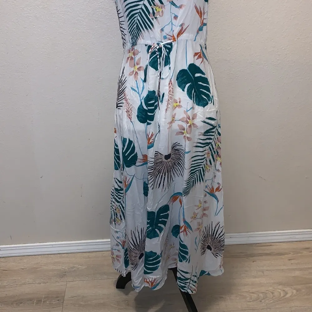Boho print elastic beach maxi dress White - Image 3
