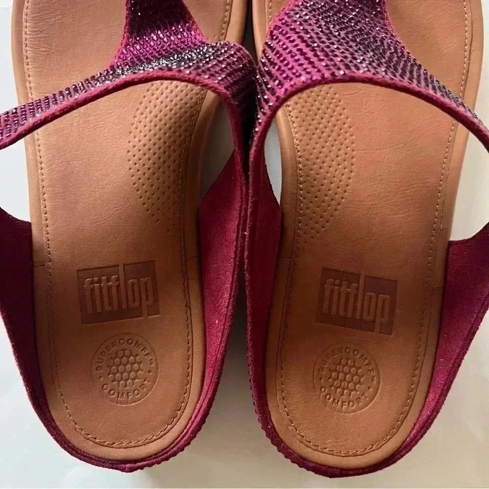 Fitflop Sandals Banda Glitz Thong Wedge Fuschia Pink Rhinestones Womens US 9 - Image 12