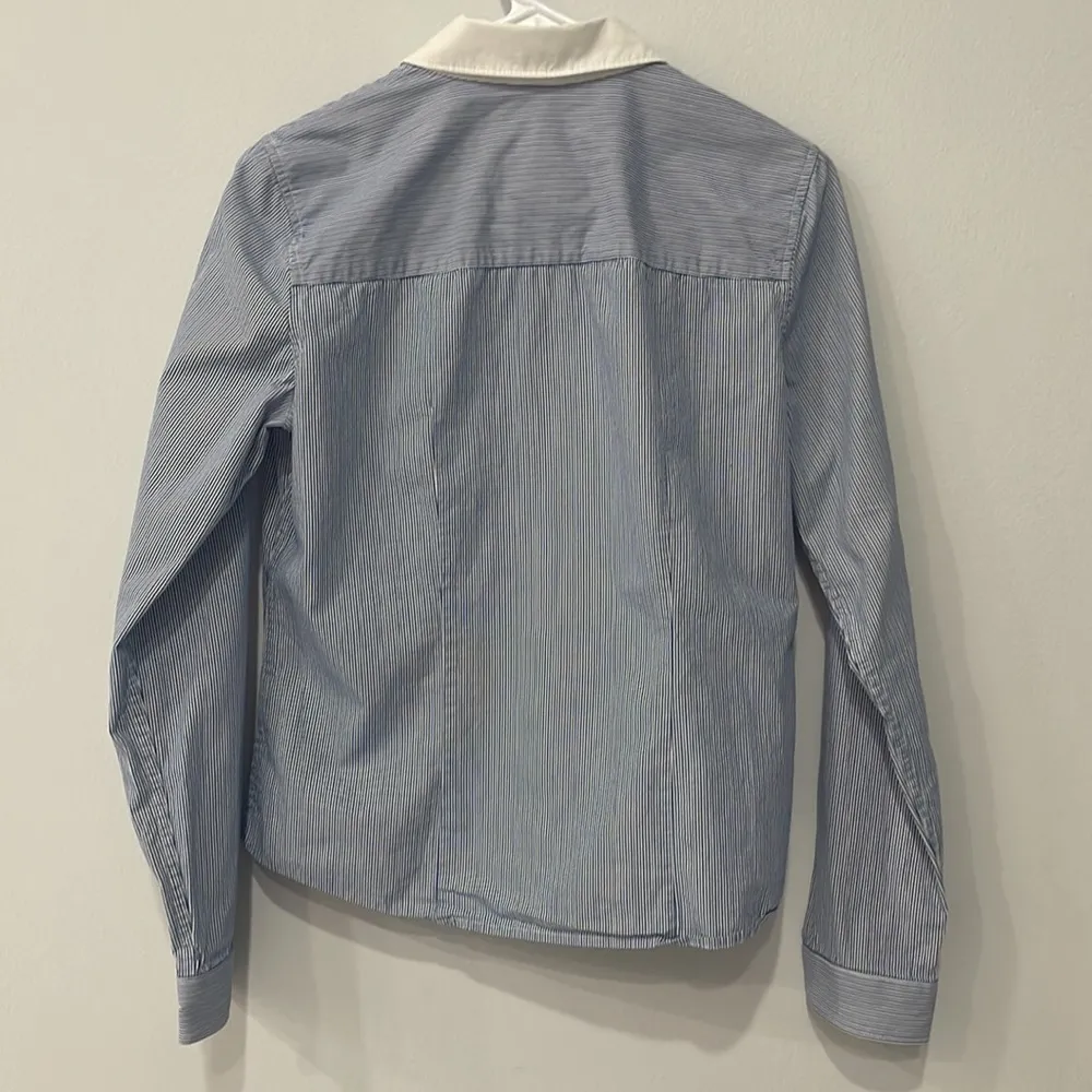 Women’s Button Up Shirt Blue & White Striped 100%Coton Sz M - Image 6