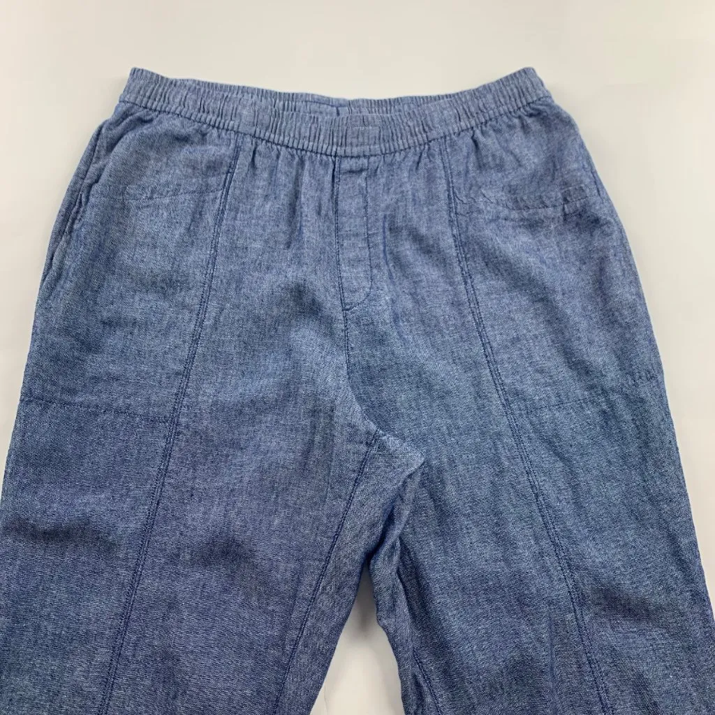 Old Navy Blue Chambray Linen Blend High Rise Slim Leg Ankle Pant L - Image 2