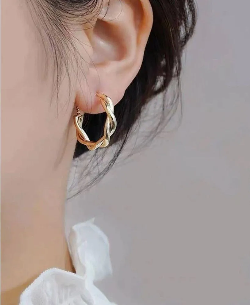 Gold Twisted Hoop Earrings - Image 3