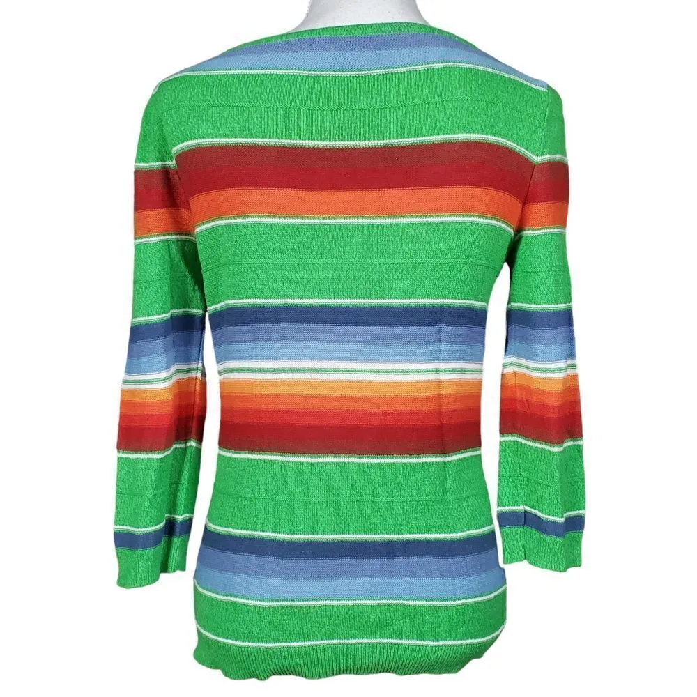 Chaps Sweater Size Small Linen Blend Green Serape Stripe Southwestern Santa Fe - Image 2