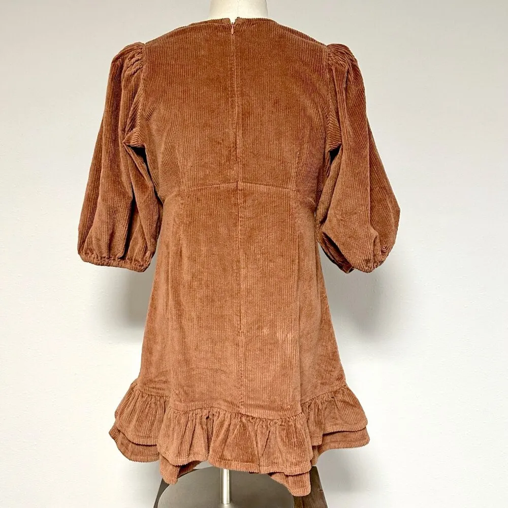 *NEW* byTiMo Corduroy Flounce Dress Brown Size M - Image 5