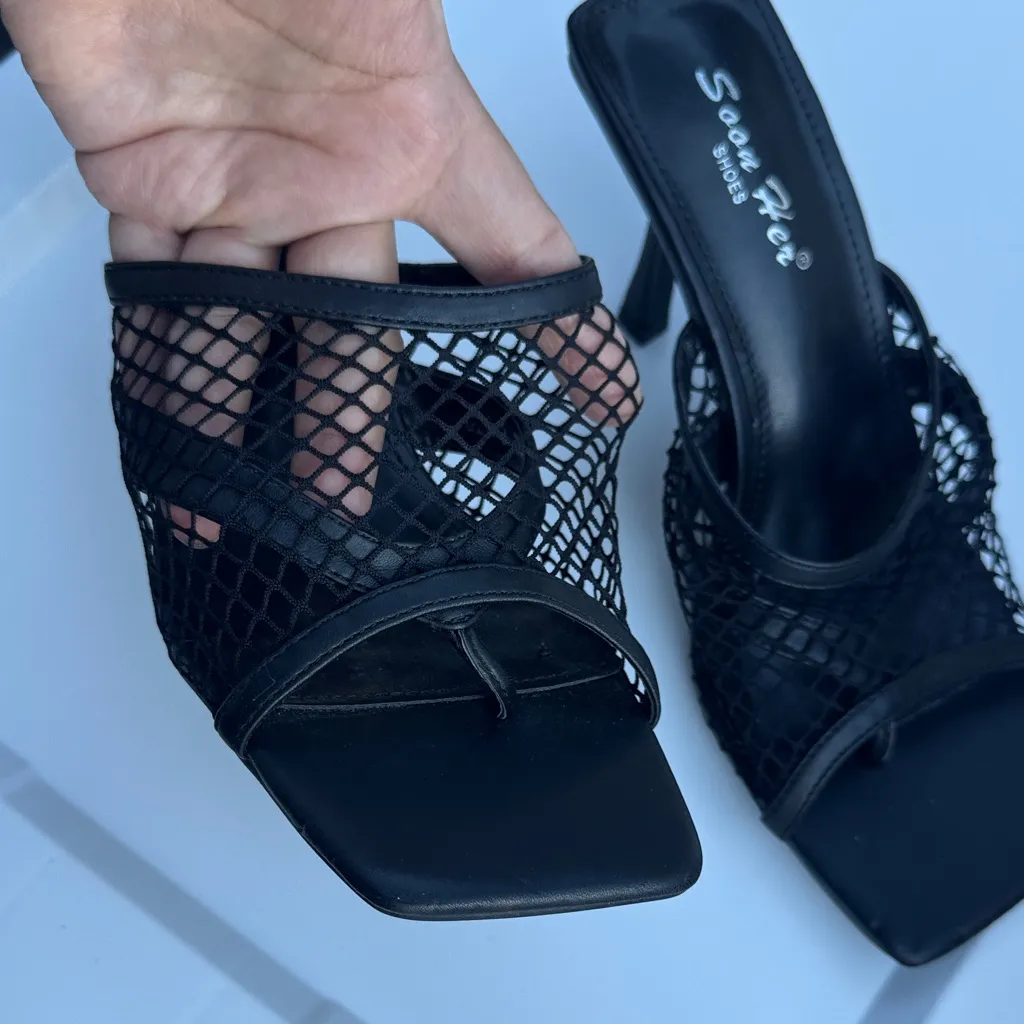 Black Mesh Heeled Mules Size 8 - Image 3