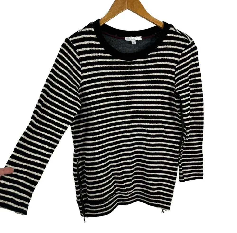 Drew Striped Black White Side Zipper Pullover Jumper Sweater Size Medium - Image 3