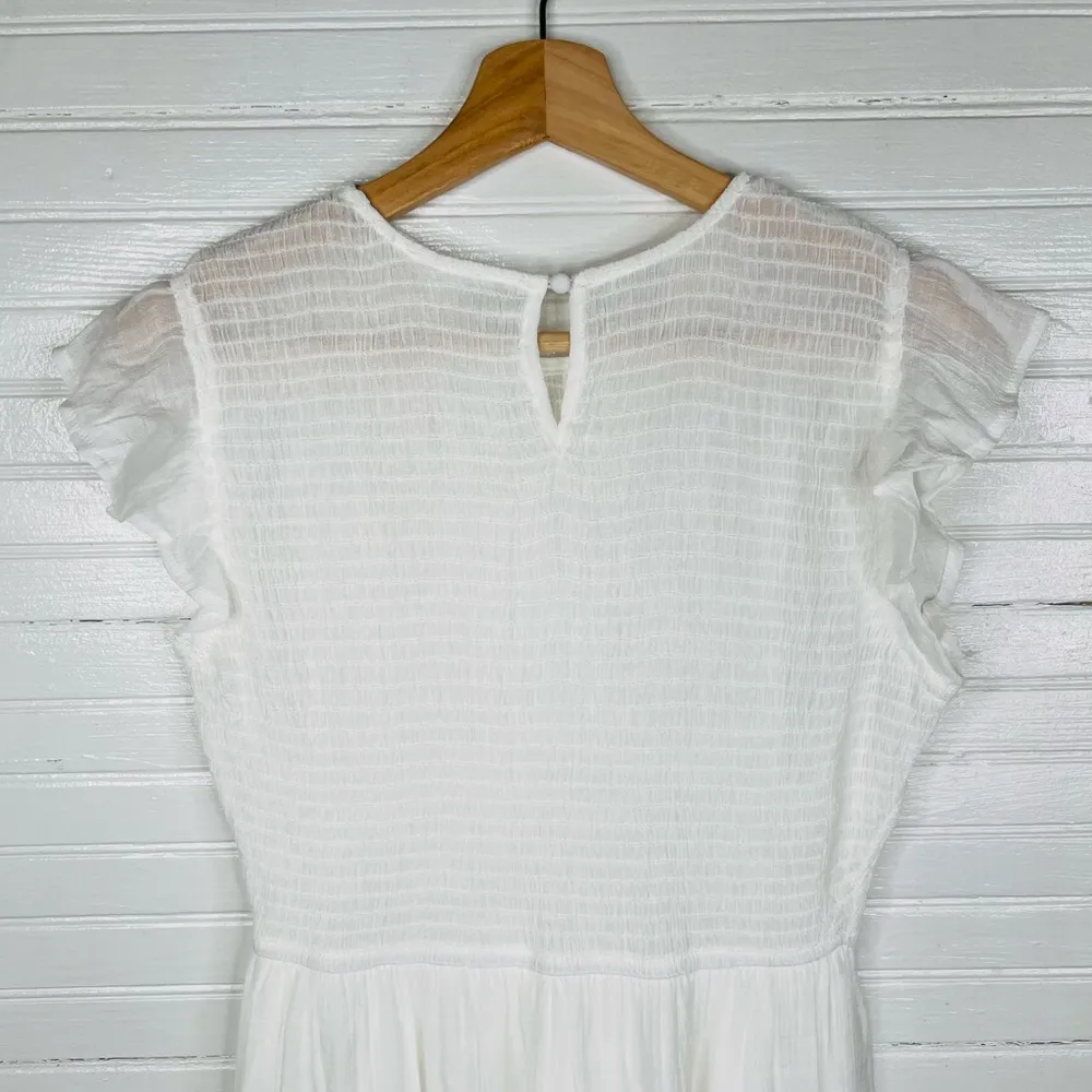 Blu Pepper Women's Smocked Ruffle Sleeve Tiered Midi Dress White Size M - Image 7