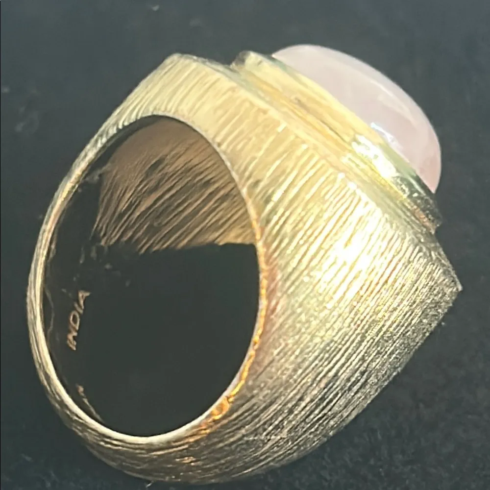 Cole Haan Rose Quartz Brushed Gold Tone Artisanal Statement Ring - Image 3