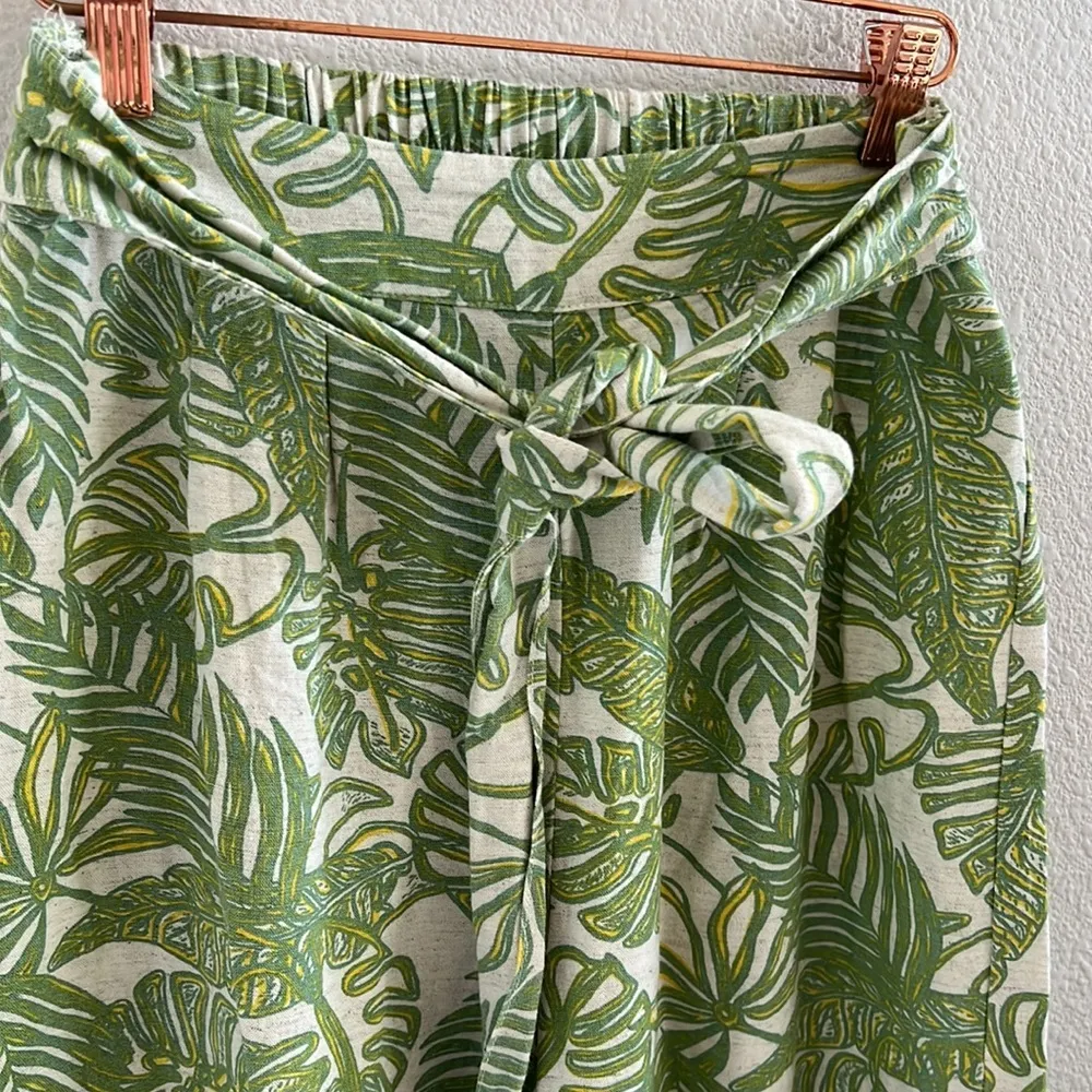 Modern Aloha Palm Linen Cotton Rayon Wide Leg Elastic Waist Pants  S - Image 4