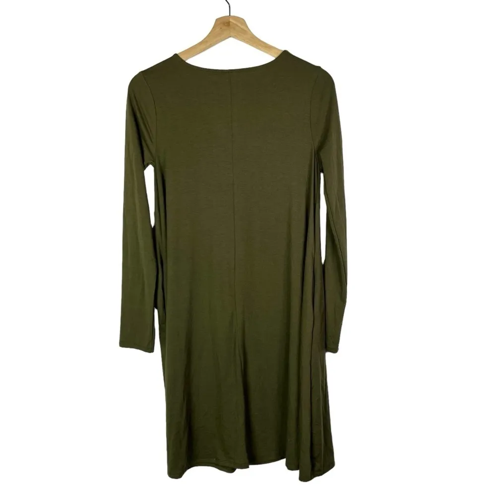 Zenana Olive Green Long Sleeve Knee Length Swing T-Shirt Dress S - Image 2