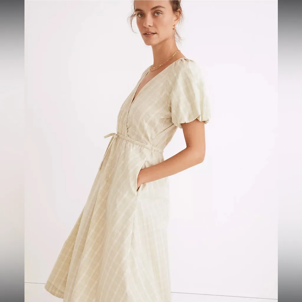 Nwt madewell plaid tie waist midi dress green size medium - Image 5