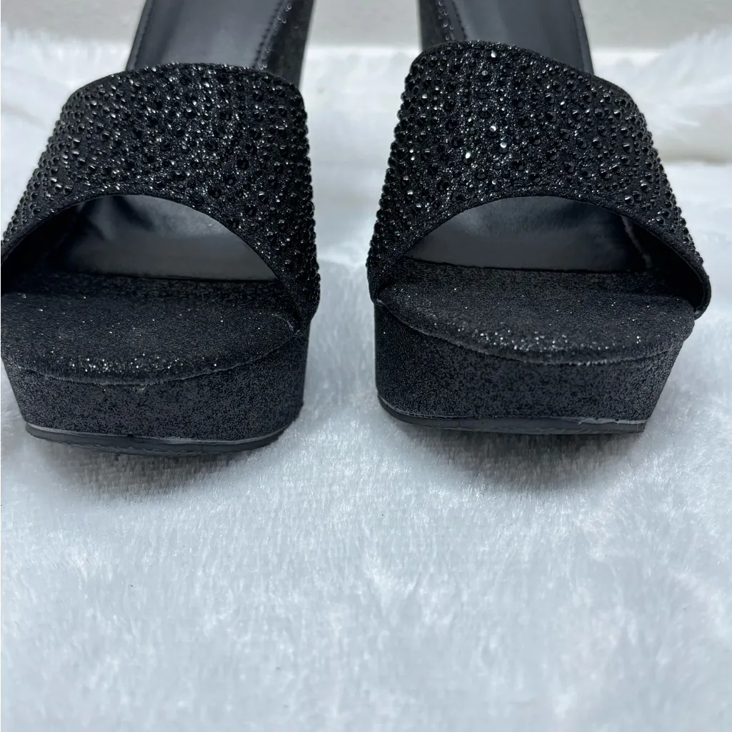 Black Sparkle Rhinestone Mule Chunky Heel Size 7 - Image 10