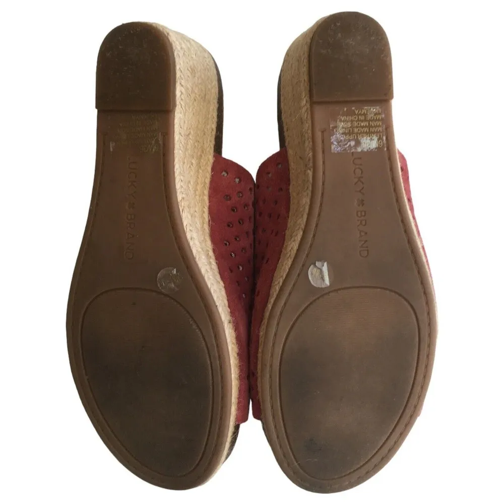 Lucky Brand Sandals Womens 6 Leather Jemya Wedge Jute Perforated Slip On Pink - Image 4