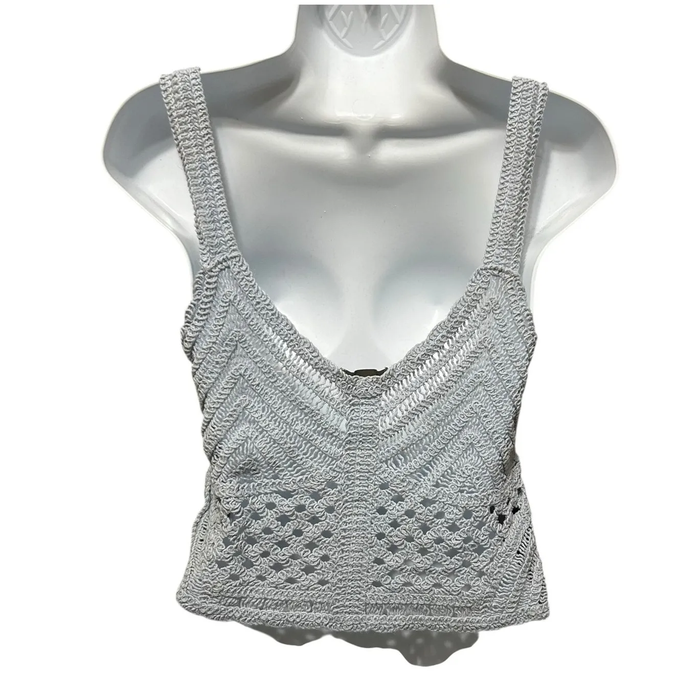 Y2K Sans Souci Women Crop Crochet Knit‎ Top S Festival Cottagecore Boho Beachy - Image 3