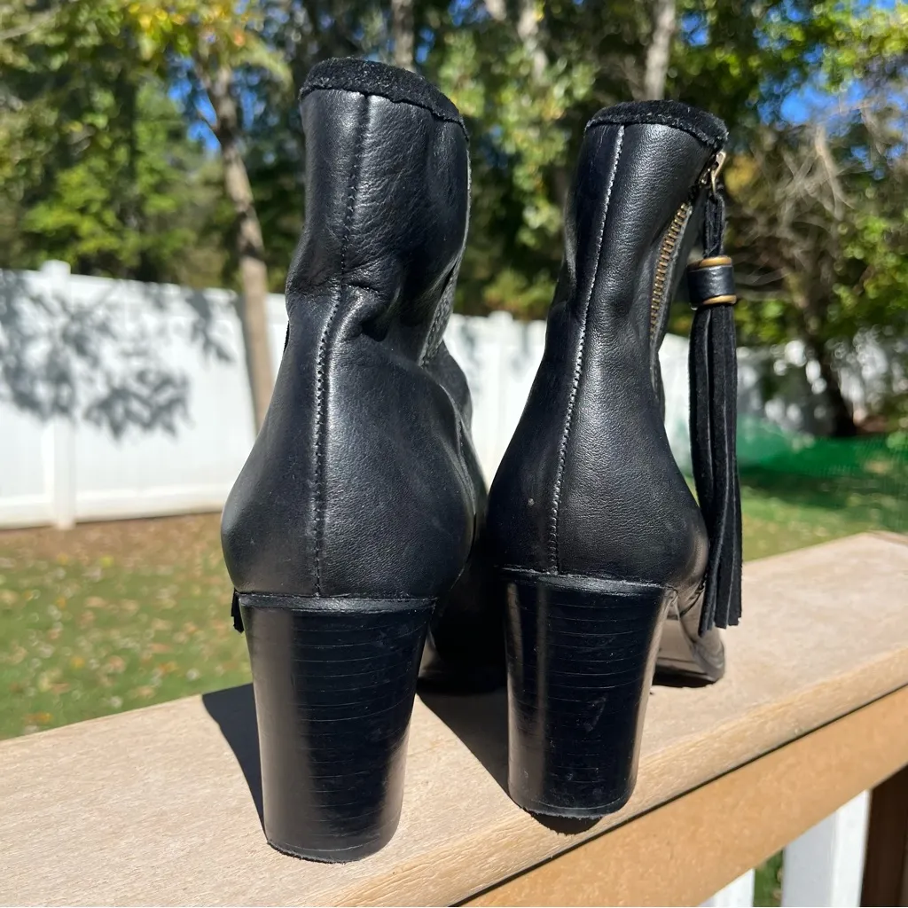 Lauren Ralph Lauren Black Leather Carah Ankle Boots Booties Suede Tassels Size 8 - Image 4