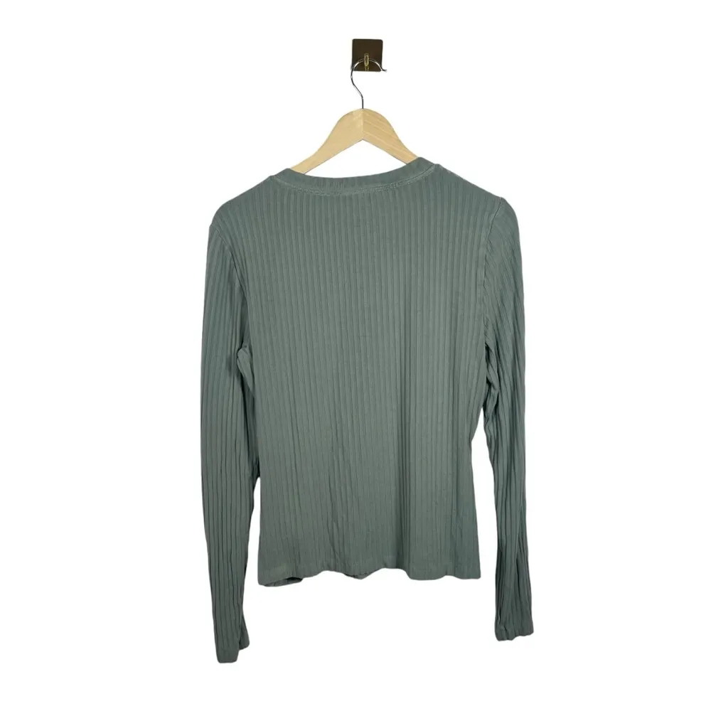 By Anthropologie Ribbed Henley Top in Sage Green Size L - Image 10