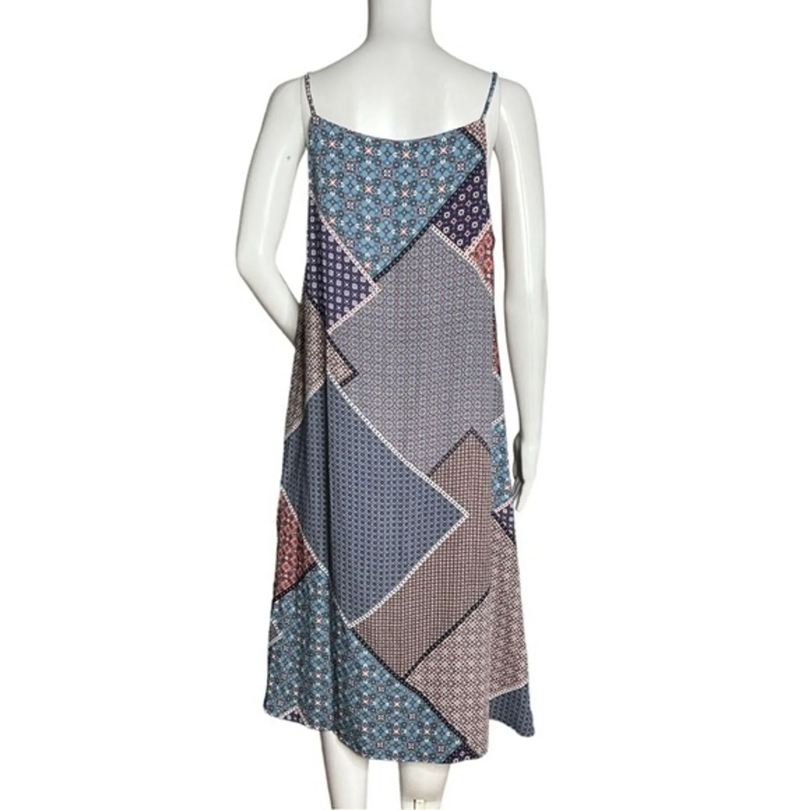 Artisan NY Dress Women Small Multicolor Tile Patchwork Swing Handkerchief Hippie - Image 3