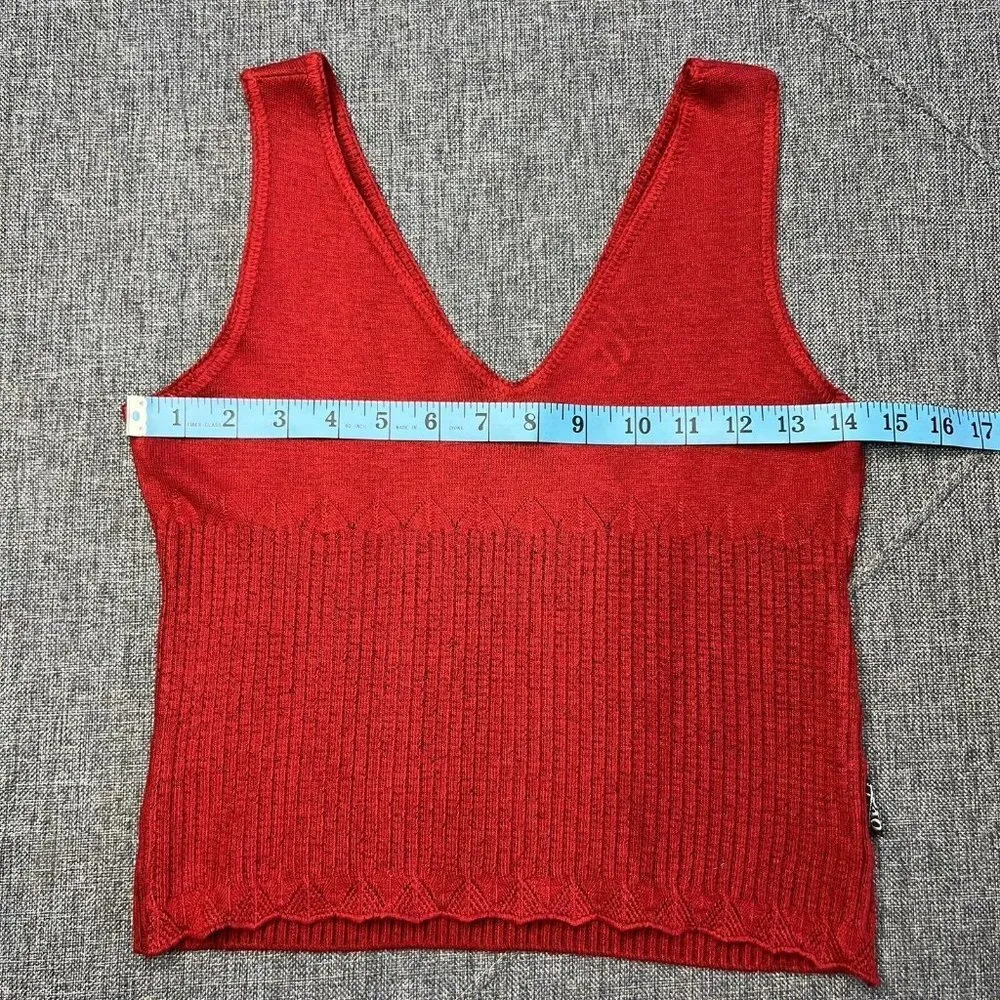 Vintage Y2K‎ Top Large Red Knit Tank Top V Neck XOXO Ribbed Sleeveless - Image 4