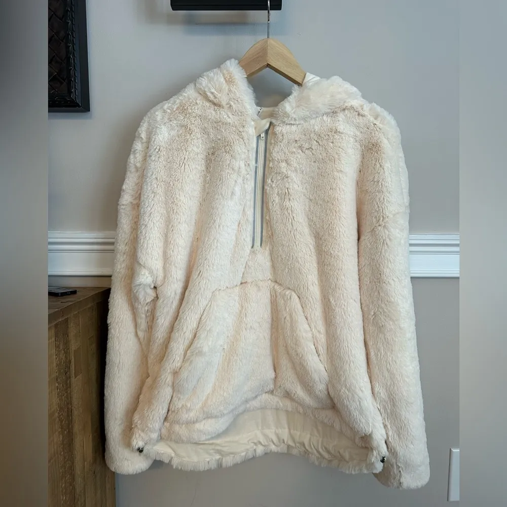 Free People Movement Off The Record Fur Jacket Beige White Size XS - Image 3