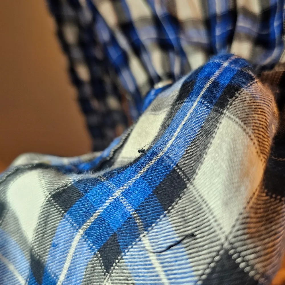 Express Black White and Blue Plaid Button Down Dress - Image 6