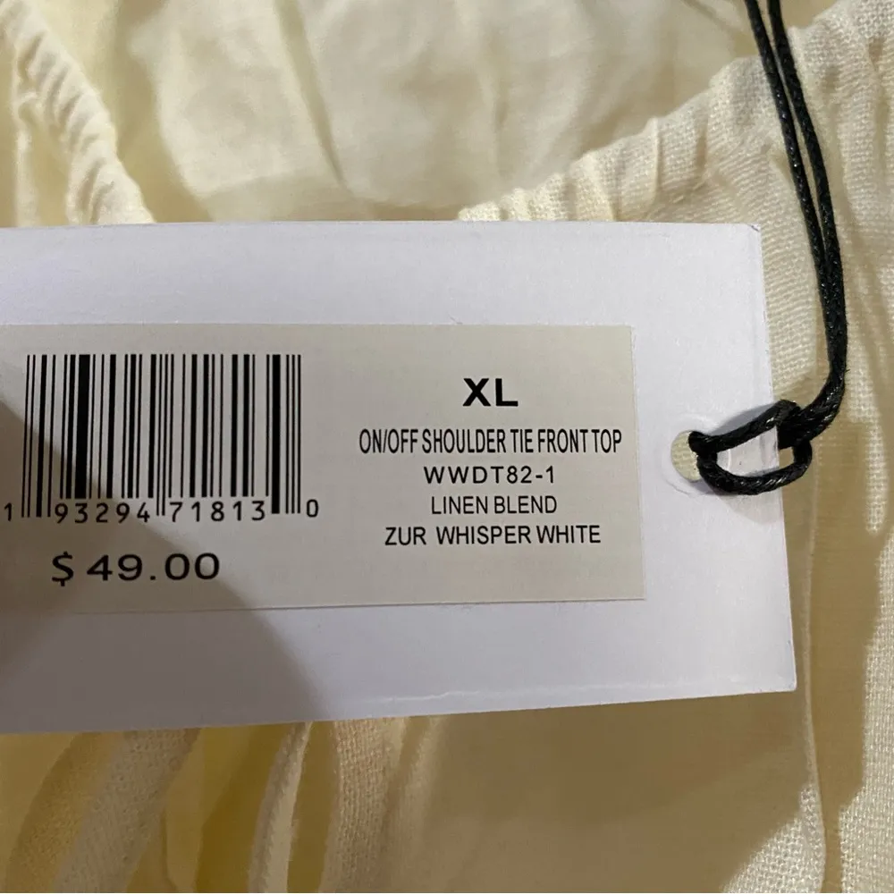Who wore what whisper white ON/OFF SHOULDER TIE FRONT TOP linen blend Size XL - Image 7