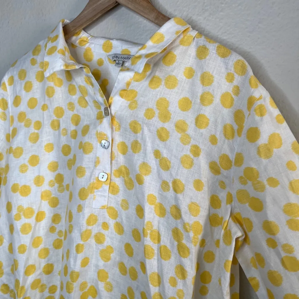 John Mark  Yellow Polka Dot Linen Lagenlook Tunic Top L - Image 2