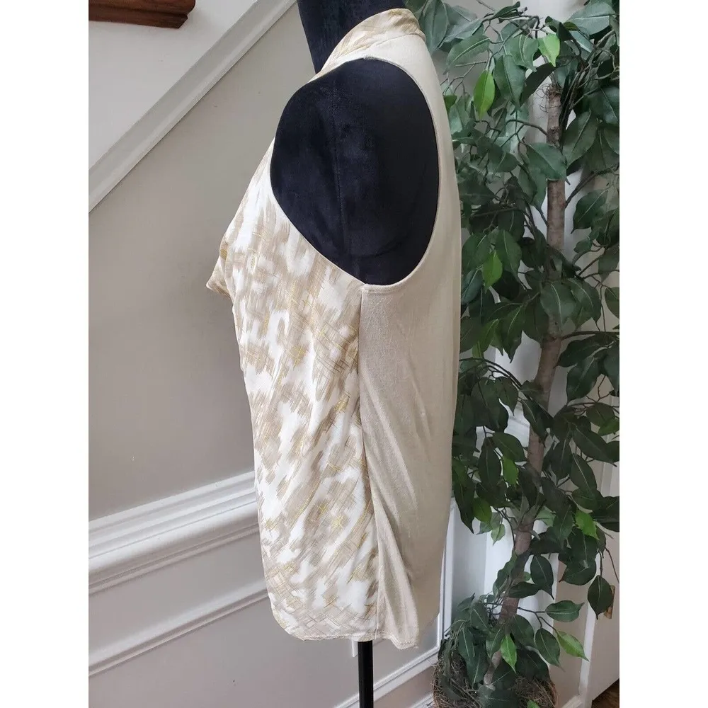 Ann Taylor Cream Gold Thread 100% Modal Cowl Neck Sleeveless Top Blouse Medium - Image 5