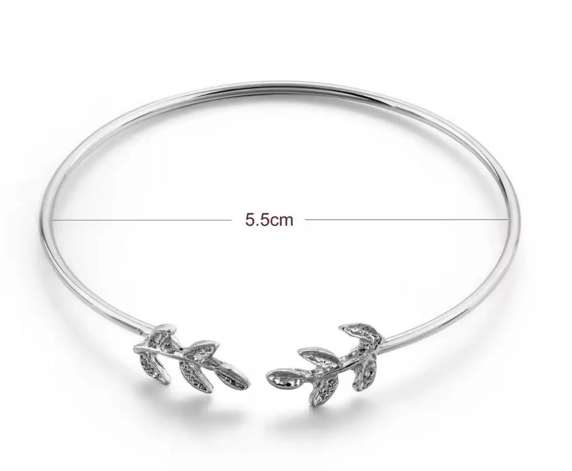 BRAND NEW Tiny Laurel Leaf Vine Skinny Bangle Bracelet Cuff No Clasp Silver - Image 7